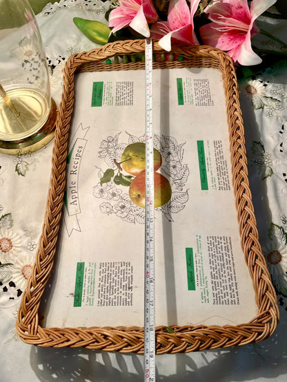 Vintage Wicker Apple Recipe Serving Tray 49 cm