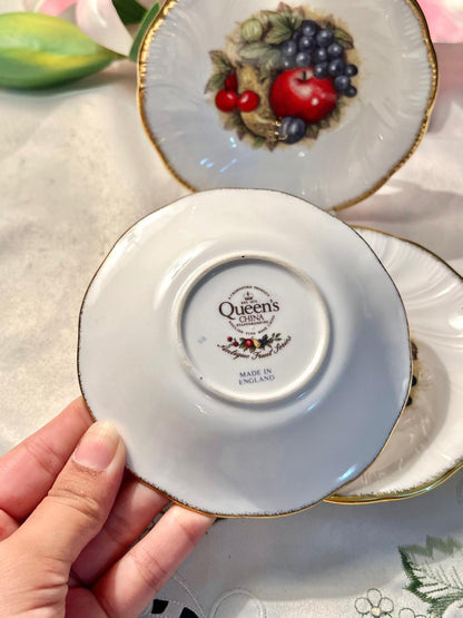 Queen's China Antique Fruit Garden Bone China Plates – 3pc 5