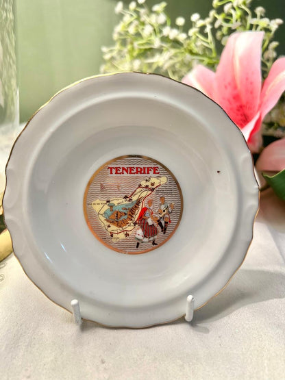 Tenerife Souvenir Wall Plates Set of 2 Gold Trim 9–11 cm