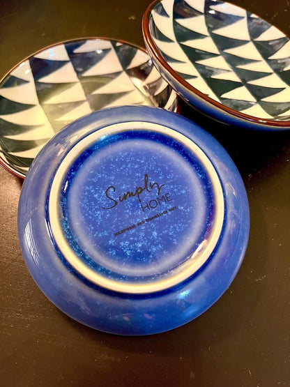 Set of 3 Blue and White Geometric Side Plates