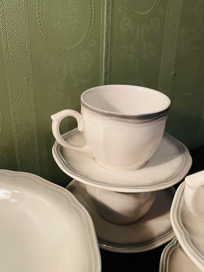 Vitramik Oxford Grey Rim Dinnerware Set For Six