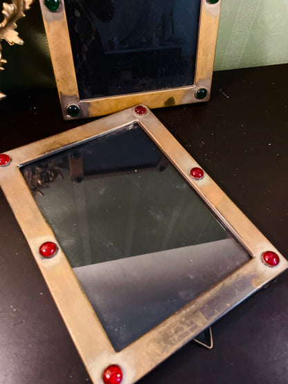Vintage Brass Tone Gemstone Photo Frames Set of 2