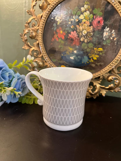 Grey Geometric Ceramic Mug with Curved Handle