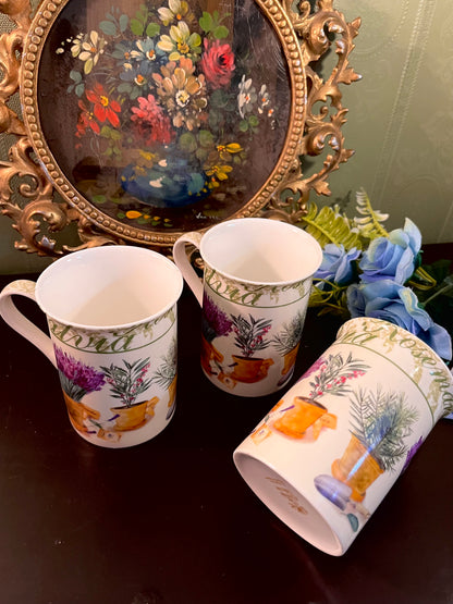 Set of 3 Herb Garden Ceramic Mugs