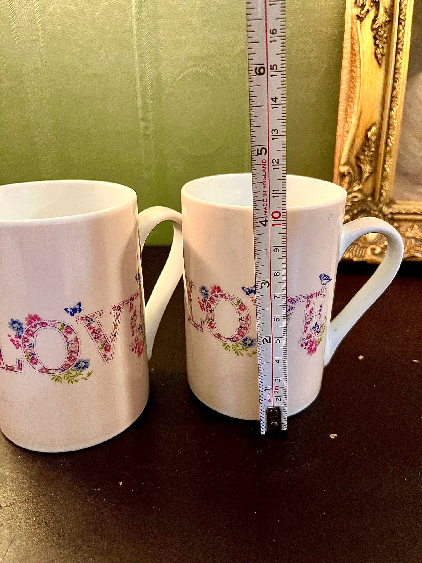 Pair of LOVE Floral Ceramic Mugs – Tall Coffee Cups