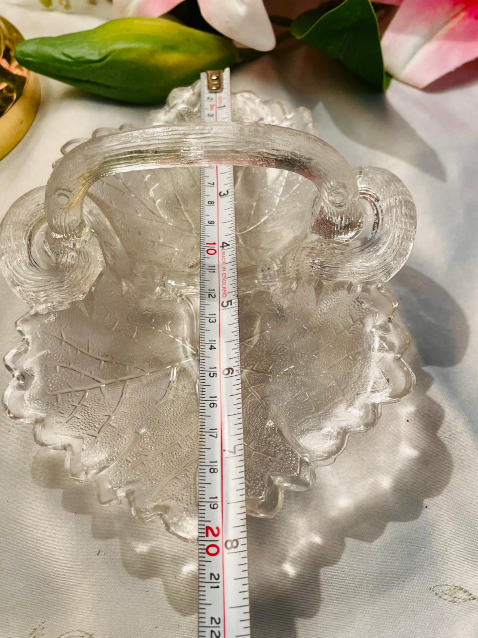 Crystal Leaf Basket Serving Dish 8 in