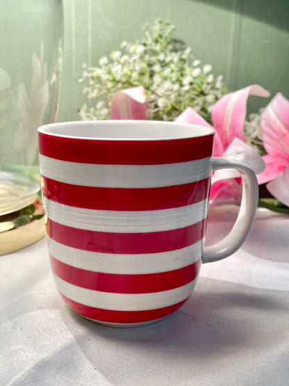 M&S Fine China Red & White Striped Mug 10.5 cm