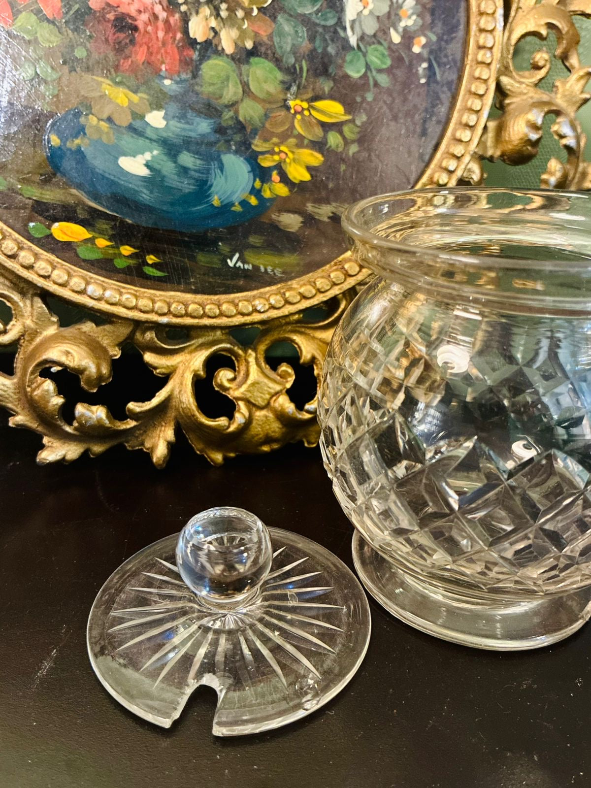 Vintage Clear Cut Crystal Lidded Sugar Jar