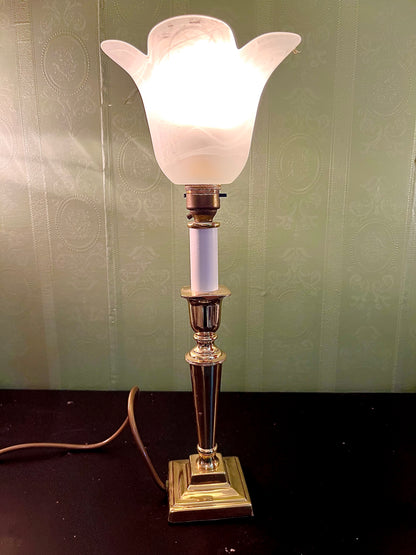 Vintage Brass Tulip Shade Table Lamp 16 Inch