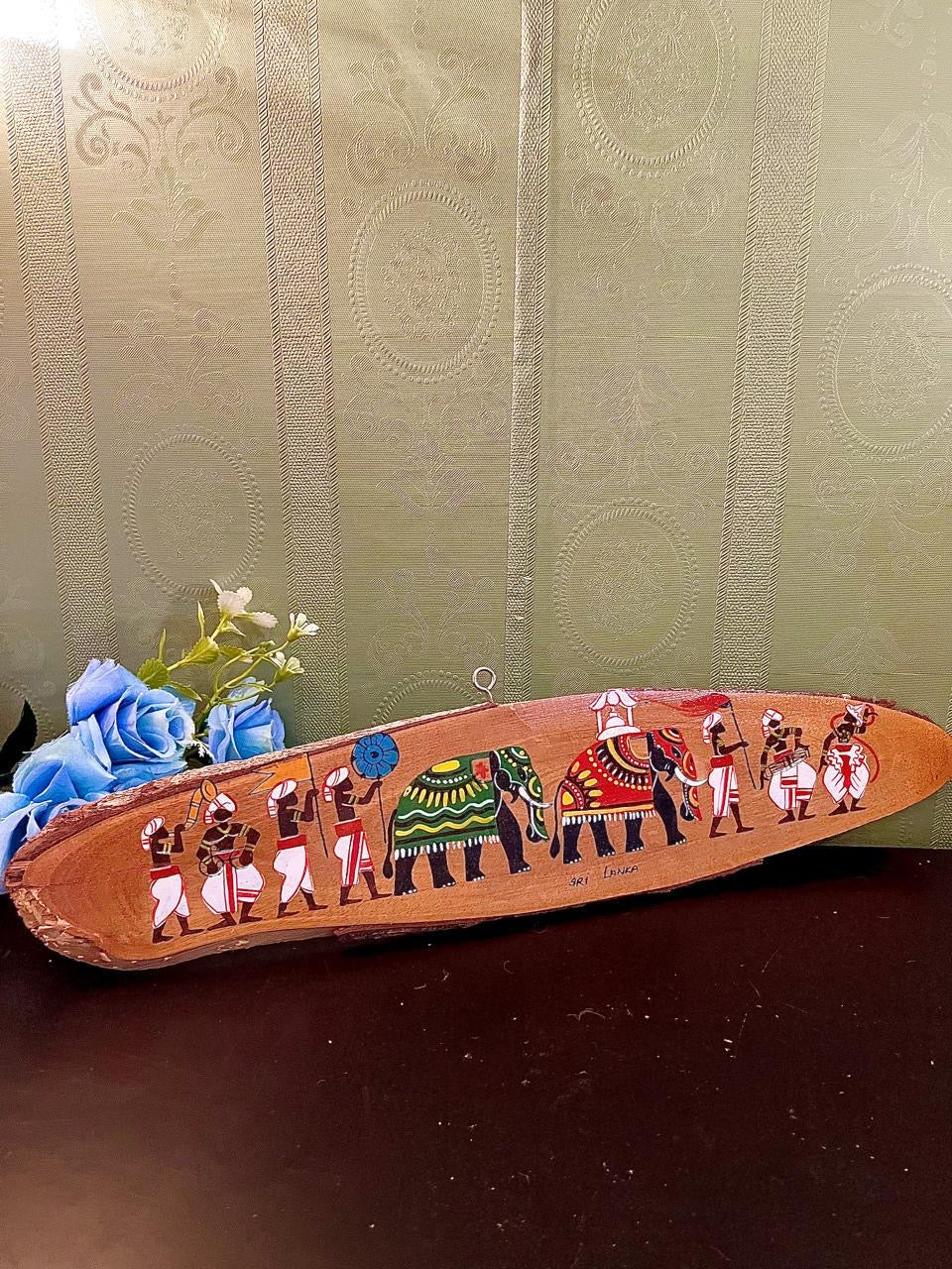 Sri Lanka Elephant Wall Decor Plaque 16 Inch Folk Art