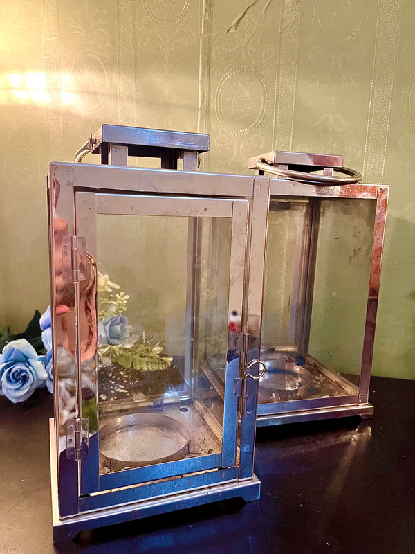 Stainless Steel Glass Lantern with Candle
