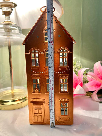 Copper-Tone Metal House Decor with Cutout Windows 25cm
