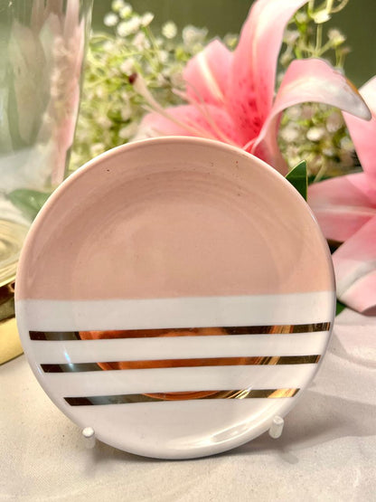 Pink White Gold Stripe dish  Plate 4.1