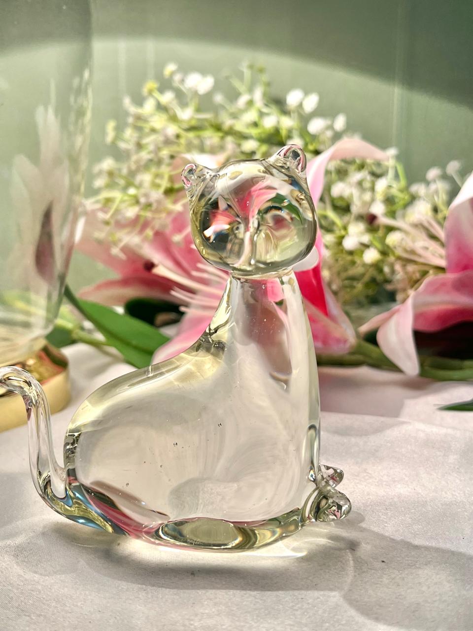 Clear Crystal Cat Figurine 10.5cm - 1 Piece