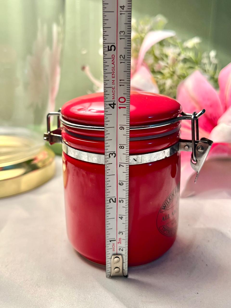 Red Ceramic Clamp-Lid Storage Jar with White Dots Airtight 9cm