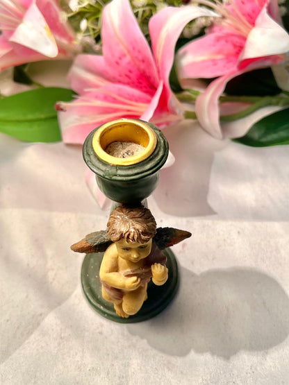 Vintage Cherub Candle Holder Green & Gold Approx. 12 cm
