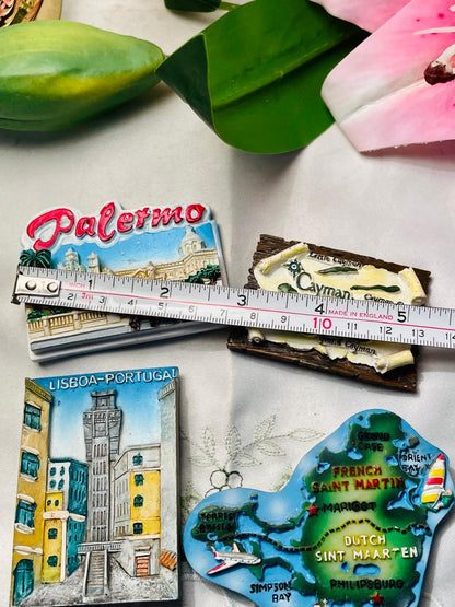 Fridge Magnet 4-Piece Travel Souvenir Decor Set Palermo Lisbon Cayman & St Martin