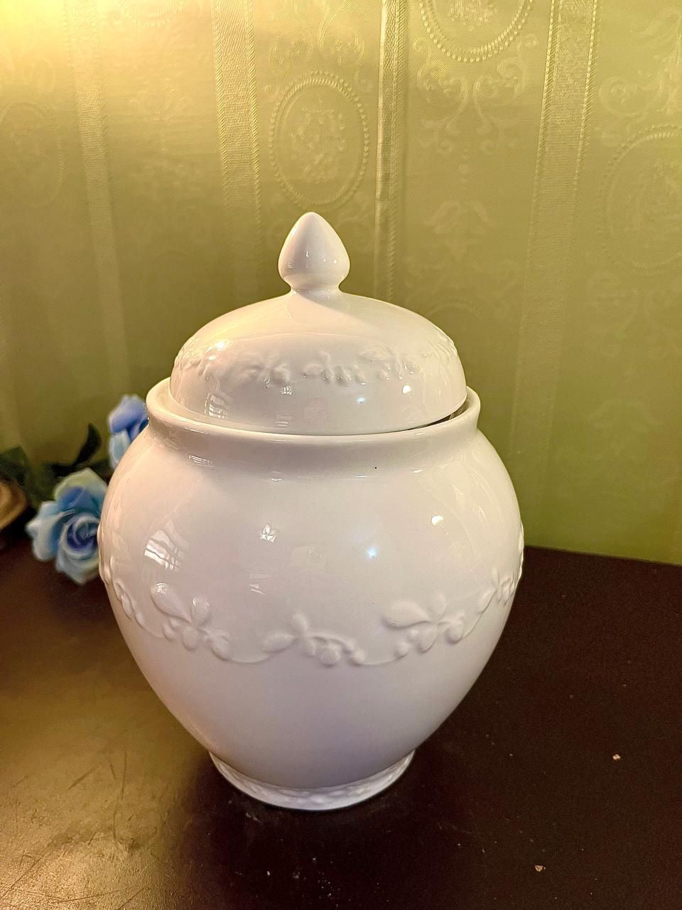 White Floral Ceramic Lidded Jar