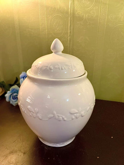 White Floral Ceramic Lidded Jar