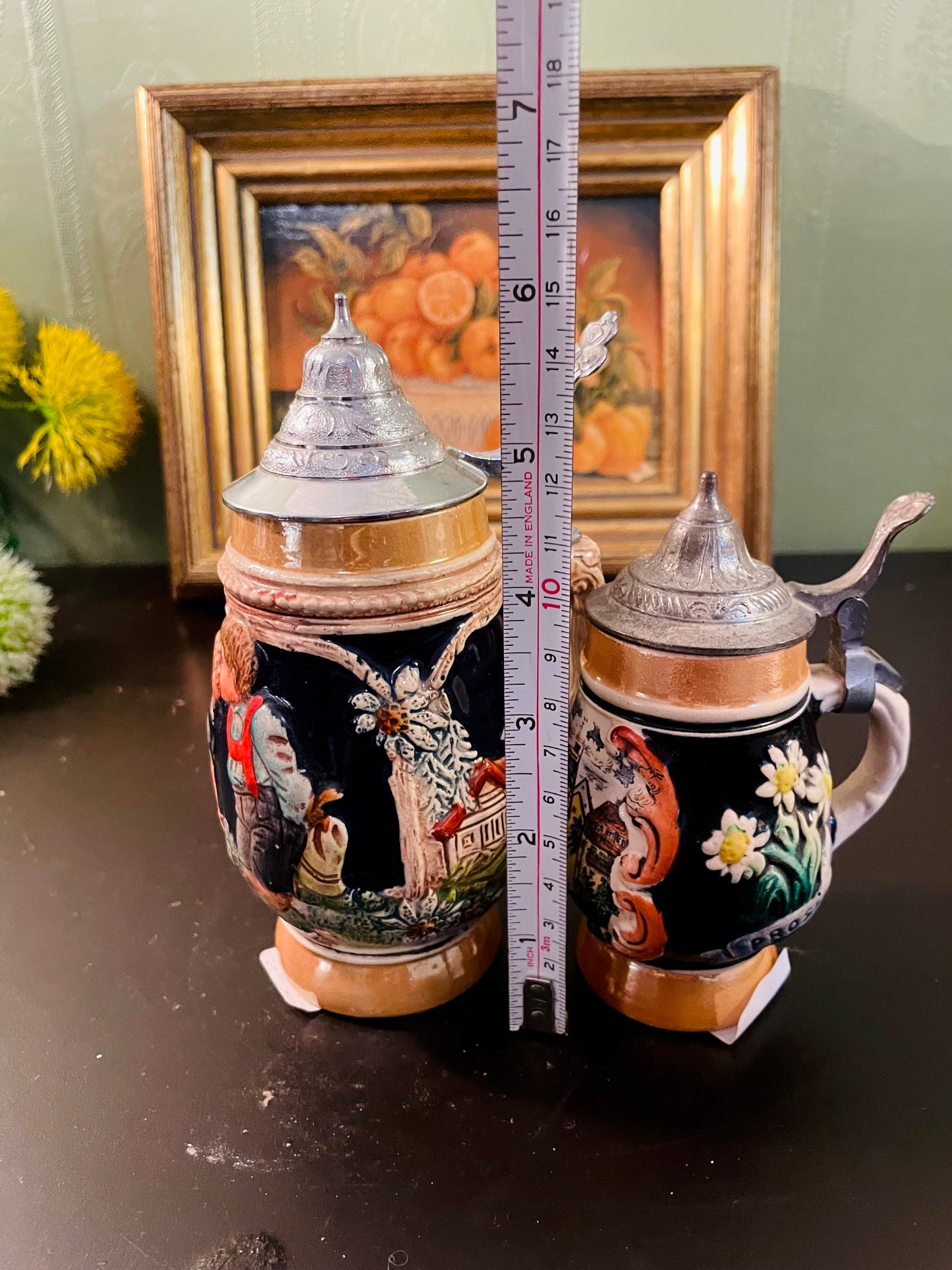 Vintage German-Style Lidded Mugs Set – 15 cm