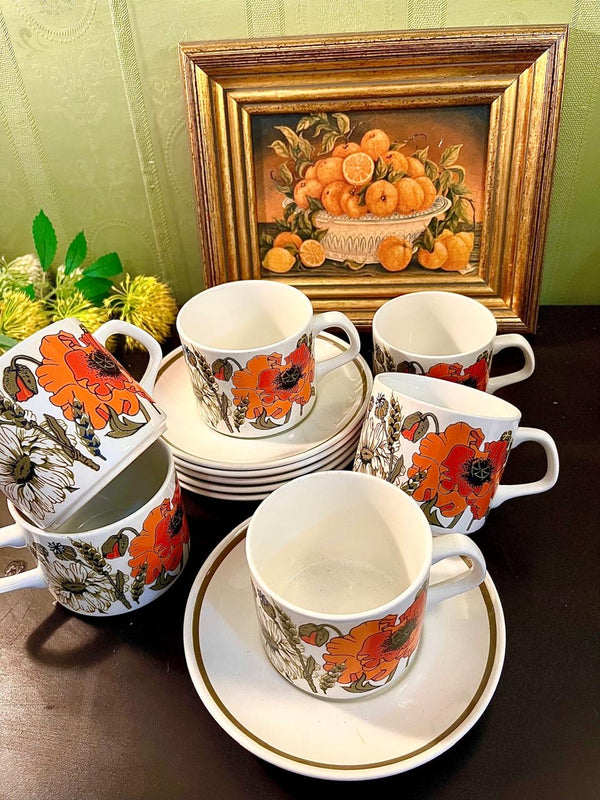 J&G Meakin Poppy Tea Set England – Vintage 12 Piece