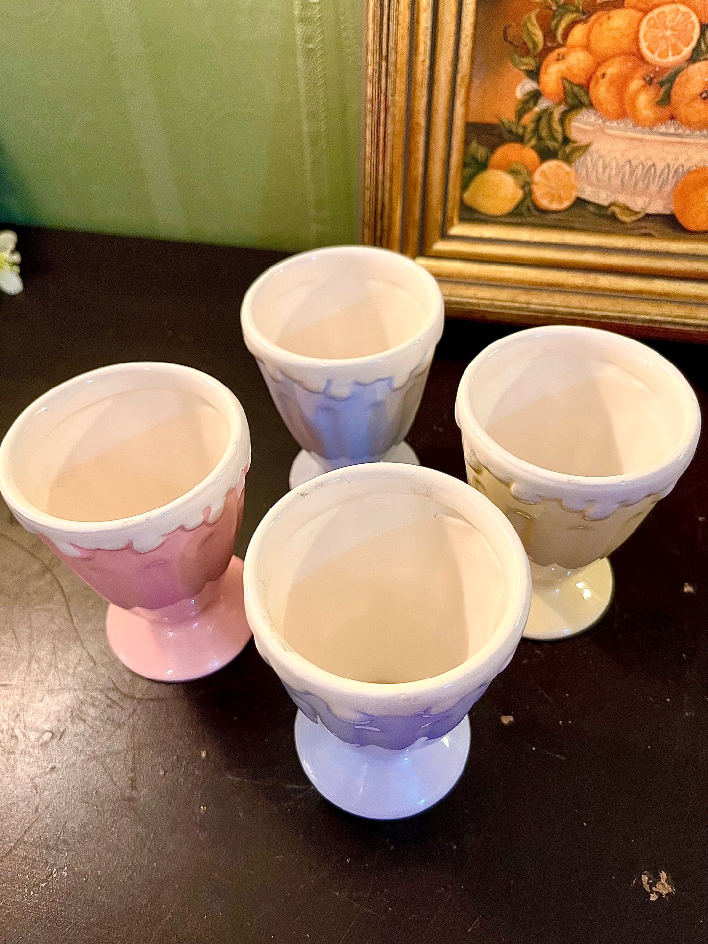 Vintage Pastel Ceramic Sundae Cups Set of 4 – 4 Inch