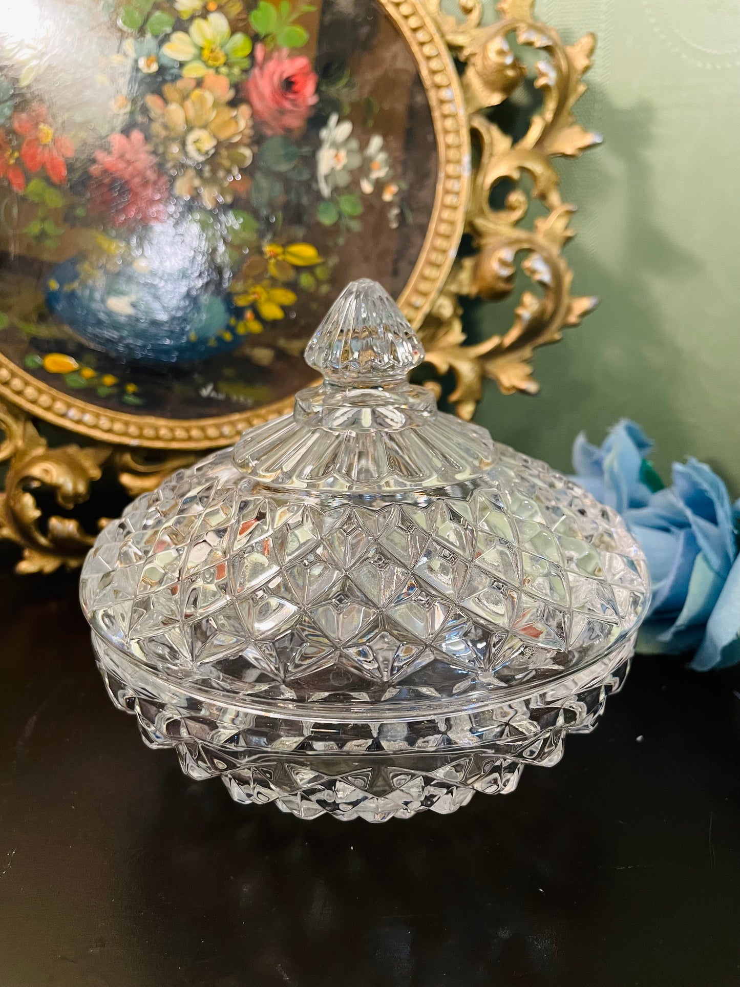 Vintage Crystal Glass Lidded Candy Dish