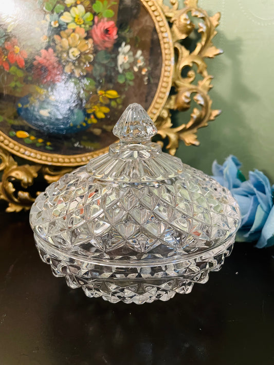 Vintage Crystal Glass Lidded Candy Dish
