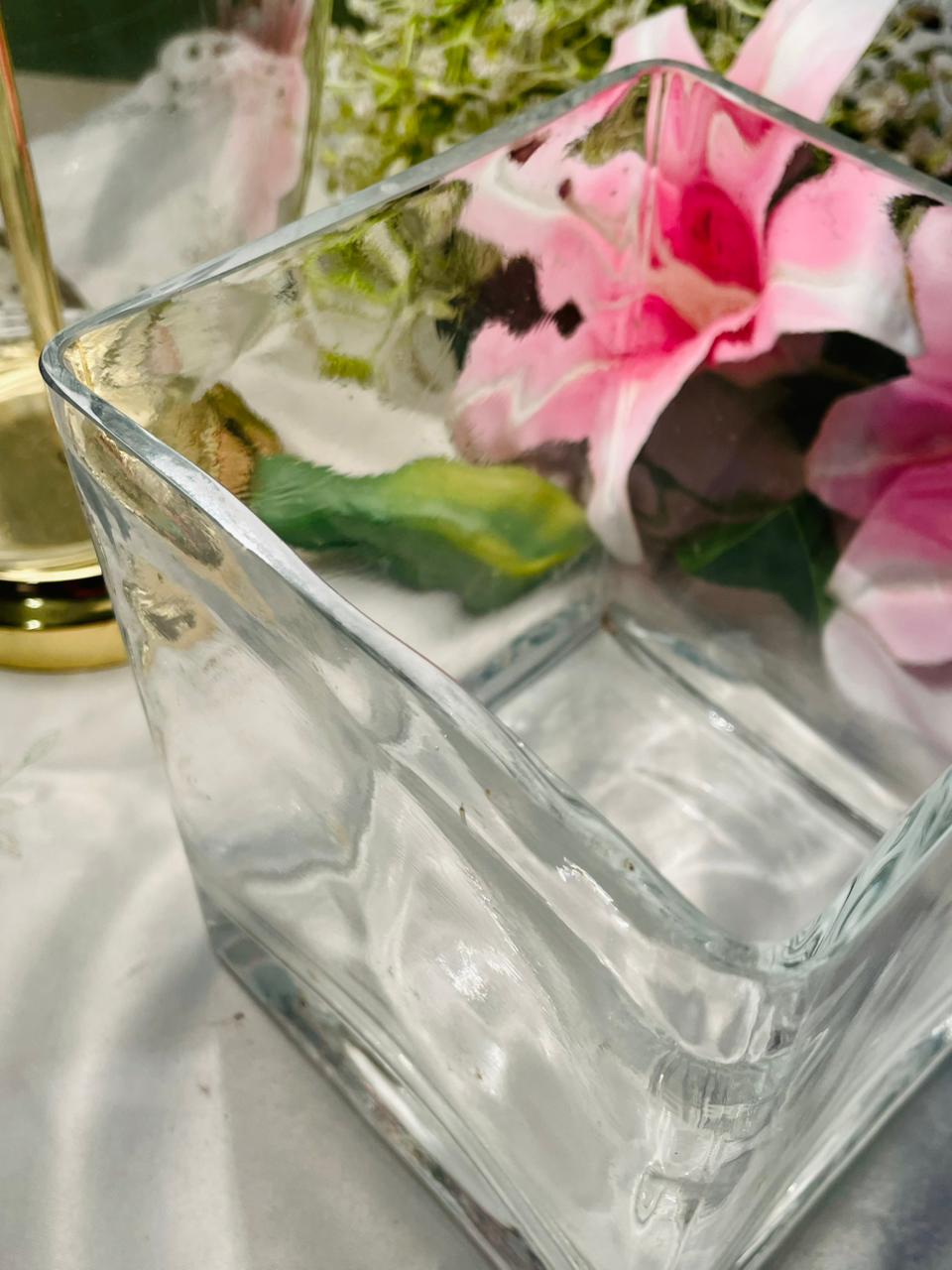 Vintage Clear Crystal Square Vase 6.5 in