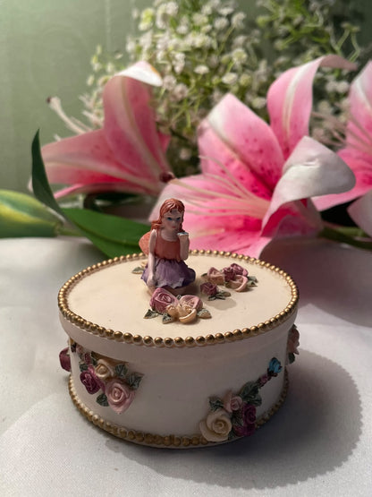 Vintage Lady & Rose Round Trinket Box Approx. 8 cm