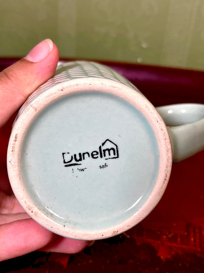 Lumelm Textured Sage Green Ceramic Mug Raised Dash Pattern