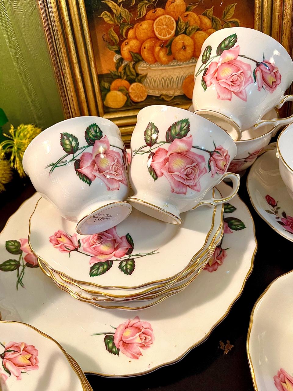 Colclough Pink Rose Fine Bone China Tea Set England – 14 Piece