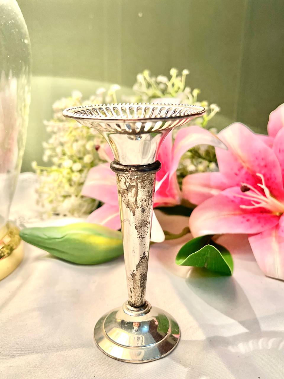 Queen Anne Silver Pedestal Candle Holder 14 cm