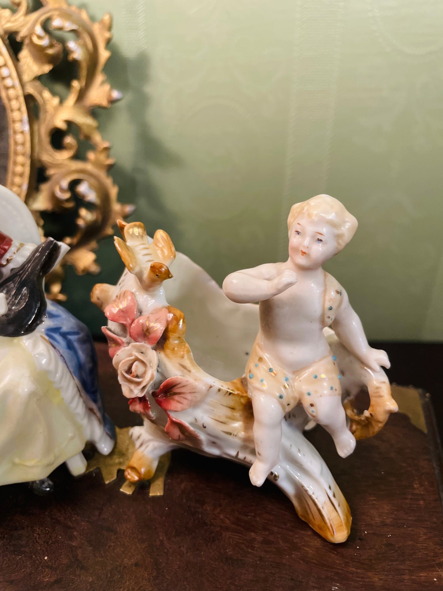 Vintage Porcelain Figurines Collection – Lady & Cherub Ornaments