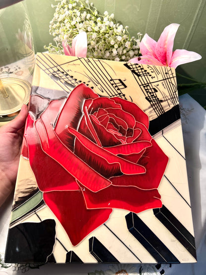 Vintage Red Rose Piano Keys Musical Wall Art plaque 38cm