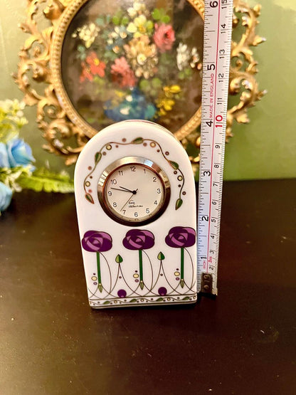 White Floral Ceramic Mini Desk Clock