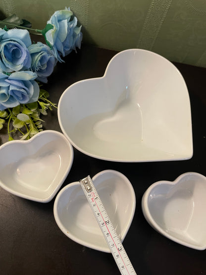 White Heart Shaped Ceramic Serving Bowl Set Four Pieces