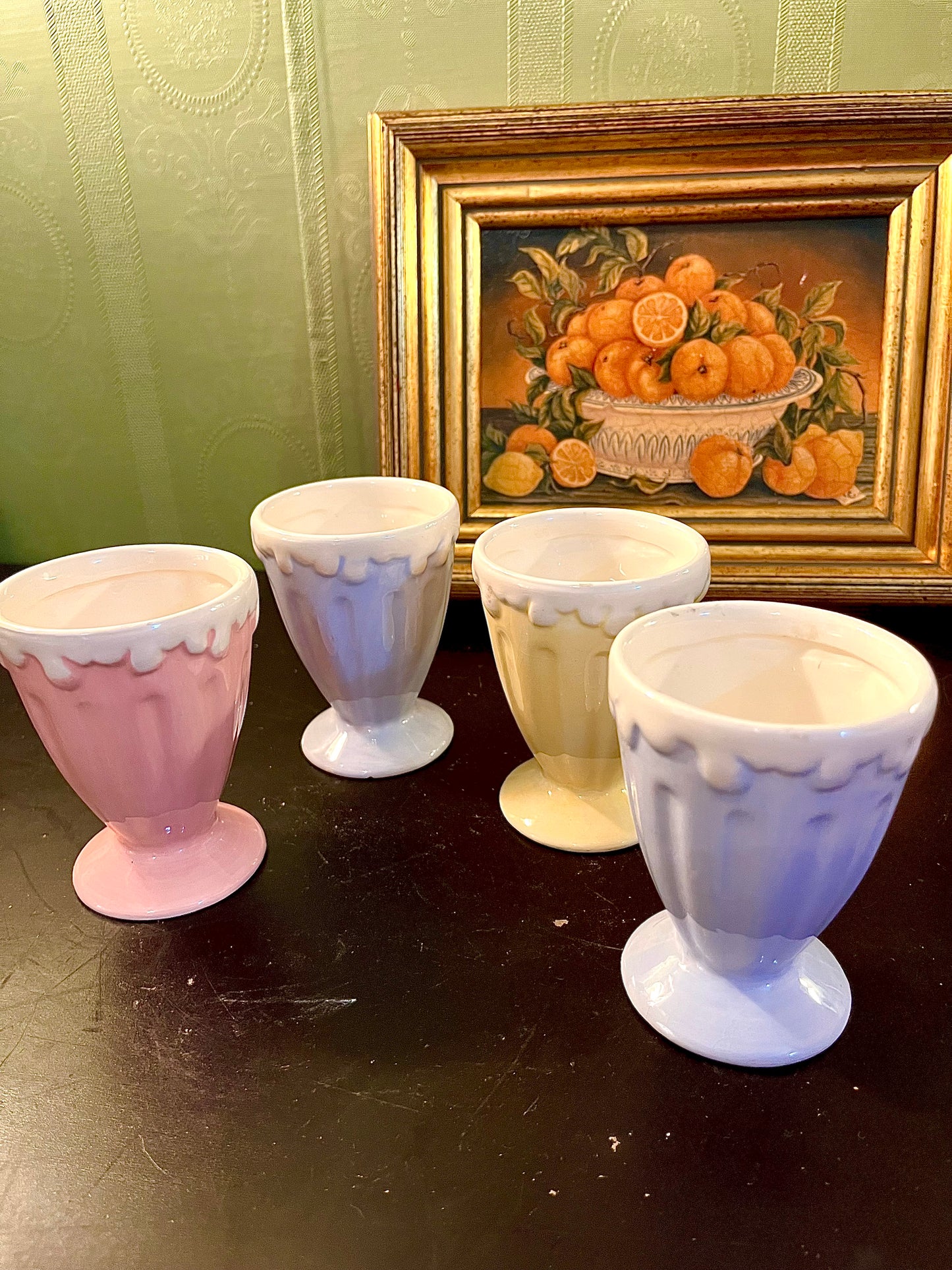 Vintage Pastel Ceramic Sundae Cups Set of 4 – 4 Inch