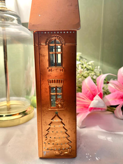 Copper-Tone Metal House Decor with Cutout Windows 25cm