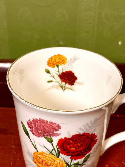 November Birth Flower Carnation Mug Red Orange Floral Fine bone china