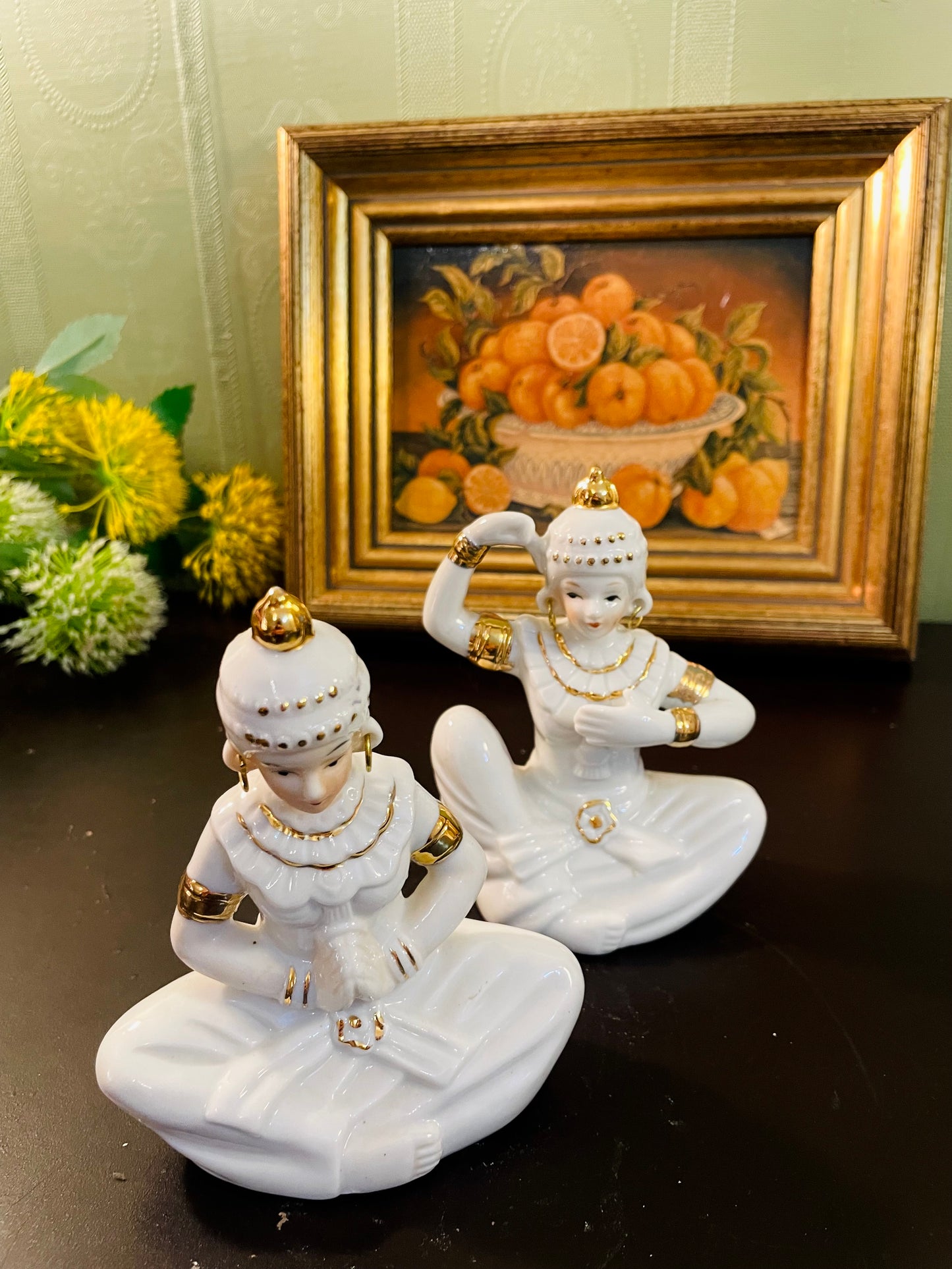 Vintage White Porcelain Indian Dancer Figurine – 13 cm Each