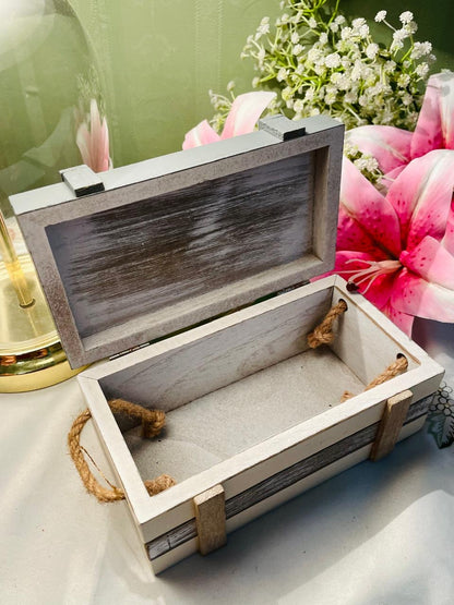 Vintage Rustic Wooden Storage Box with Rope Handles Approx. 20 cm