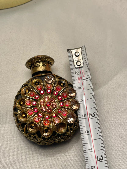 Vintage Gold-Tone Jeweled Miniature Bottle Approx. 7 cm
