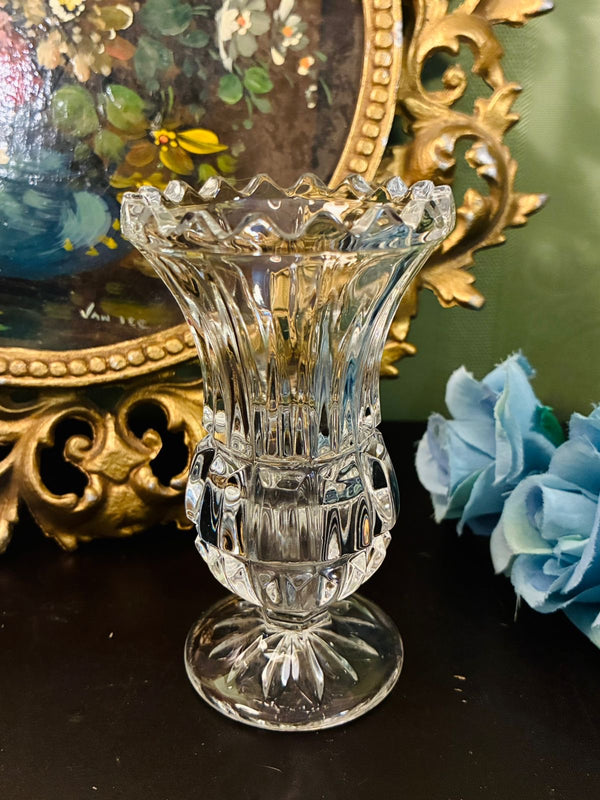 Vintage Cut Crystal Footed Vase / Crystal Posy Vase