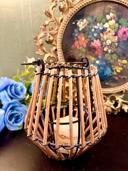 Rustic Bamboo Tealight Candle Lantern with Handle