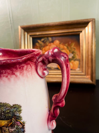 Vintage English Cottage Scene Ceramic Pitcher – 16 cm