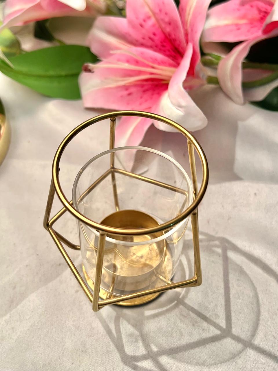 Vintage Gold-Tone Crystal Tealight Holder Approx. 10 cm