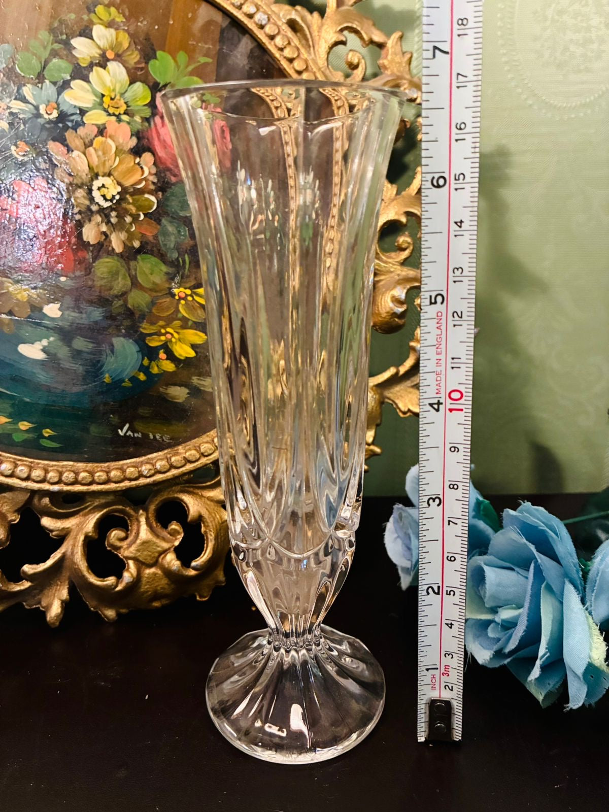 Vintage Tall Clear Pressed Glass Footed Vase