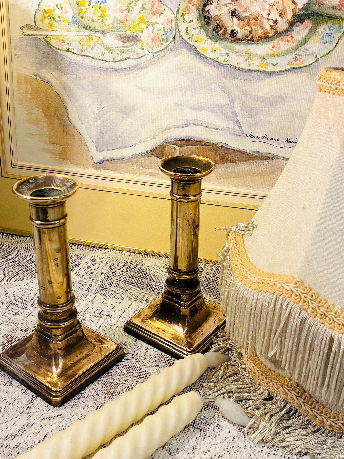 Rare Find Silver Candle Lamps Pair, Silver-Tone Candle Holders Pair with led candles & shades