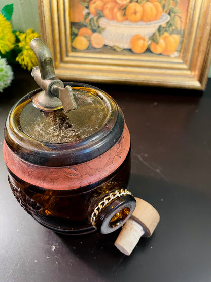 Antique Amber Glass Barrel Decanter with Tap – 15 cm